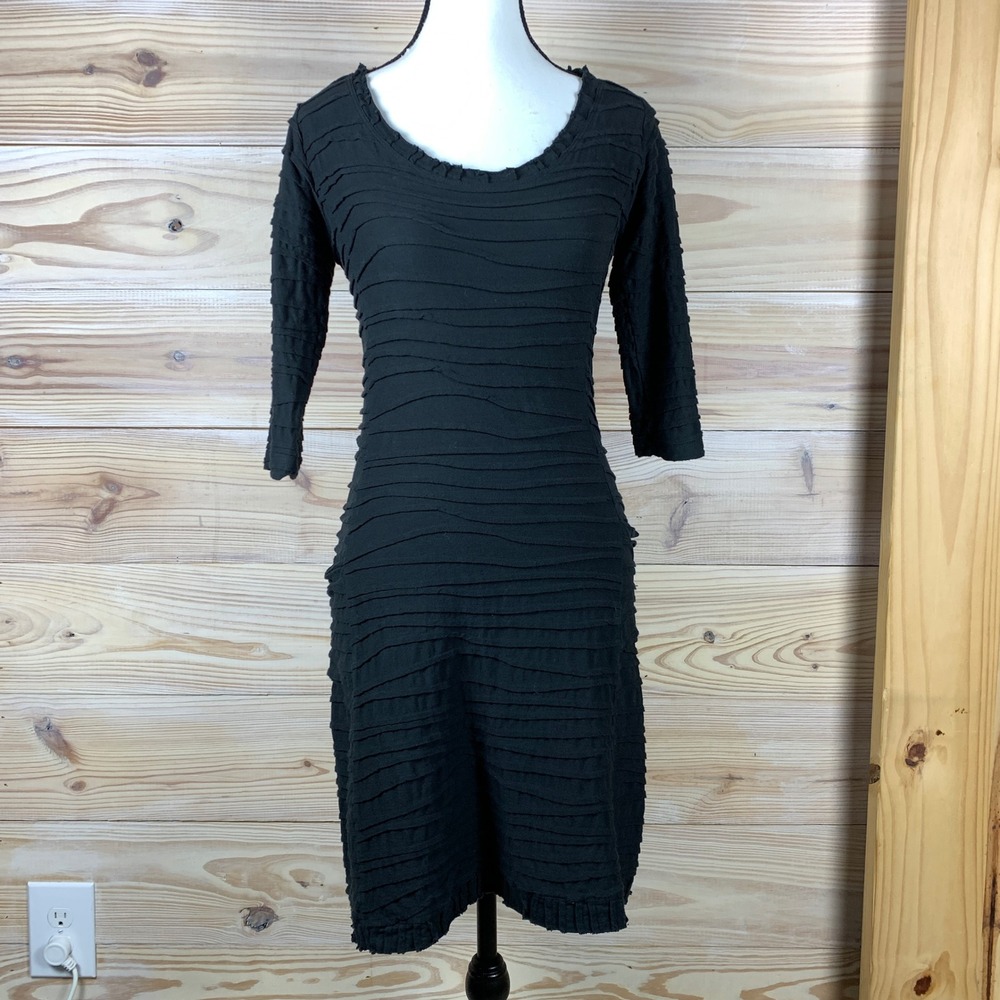 Jill McGowan Sheath Dress‎ Small Black Cotton Layered Textured Ruffle Pocket USA